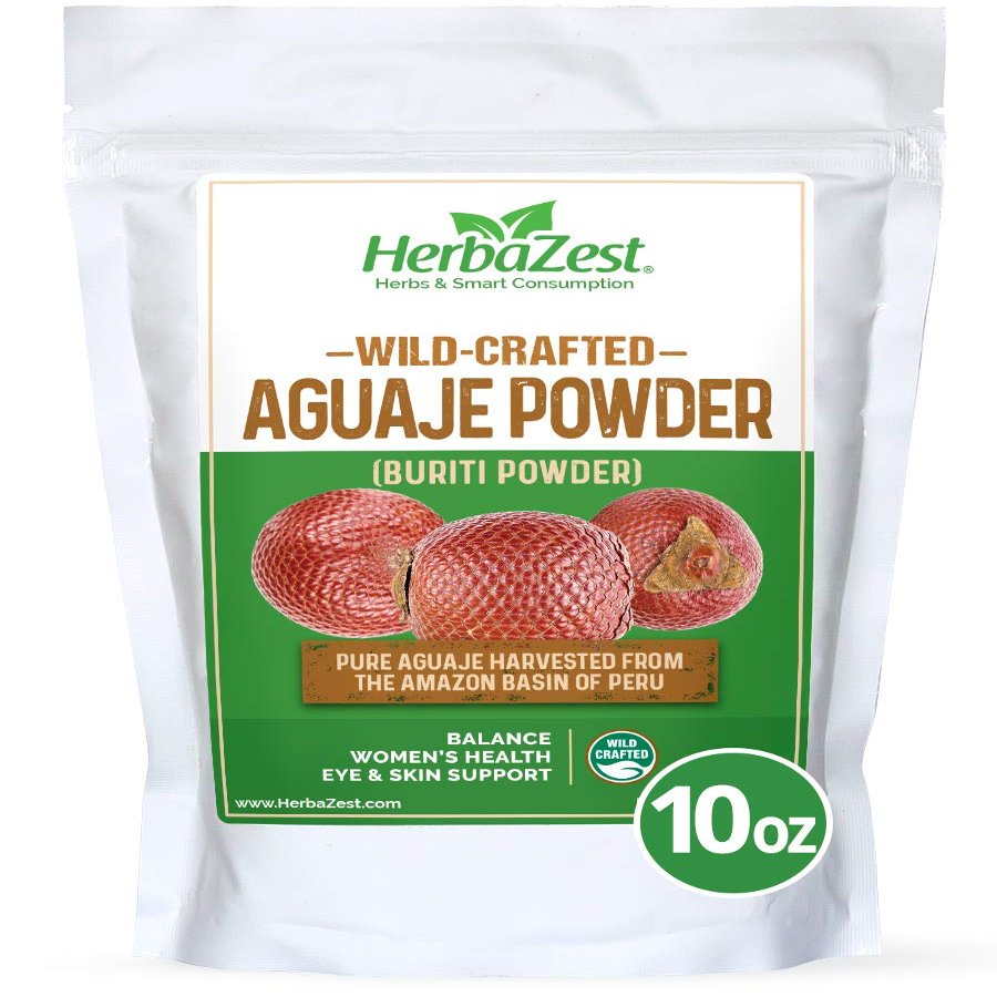 HerbaZest Aguaje Powder Superfood for Women  10oz (283g)  Wild Crafted & 100% Pure  Vegan & Gluten Free  Perfect for Smoothies & Juices, Snacks, Baking, Yogurt & Cereal, Ice Cream & More