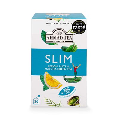 Ahmad Tea Green Tea, Lemon, Mate, & Matcha 'Slim' Natural Benefits Teabags, 20 ct (Pack of 1) - Caffeinated & Sugar-Free