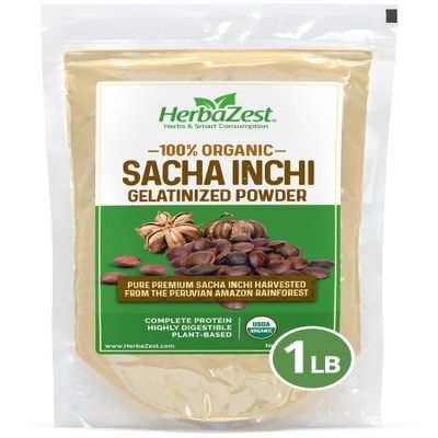 HerbaZest Sacha Inchi Protein Powder Organic  1 LB  Vegan & USDA Certified  Gluten Free  Perfect for Smoothies, Baking, Yogurt, Hot Cereal & Savory Dishes