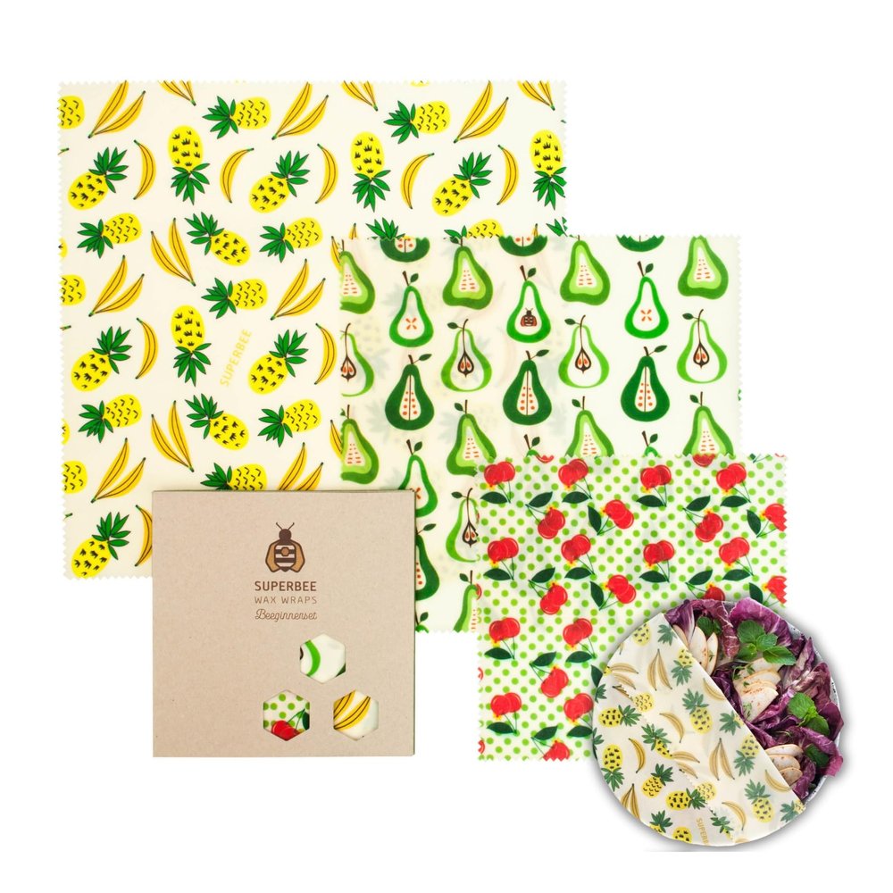 SUPERBEE Beeswax Wrap for Food, Set of 3 Bees Wax Wraps, Reusable Bees Paper for Wrapping Vegetables, Cheese, Bowl Covers and Sandwich Wrapping Paper, Beeswax Food Wraps (Fruit Punch)