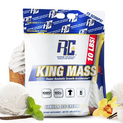 Ronnie Coleman Signature Series King Mass XL Mass Gainer Protein Powder  Vanilla Ice Cream Weight Gainer with 60g Protein, 180g Carbohydrates, 1,000+ Calories, Creatine & Glutamine  10 Pound