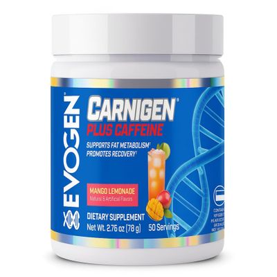 Evogen Carnigen Plus Caffeine - Premium Carnitine Powder | Supports Fat Metabolism & Promotes Recovery | L Carnitine Supplement Matrix with Caffeine & Acetyl L-Carnitine | Mango Lemonade | 50 Servings