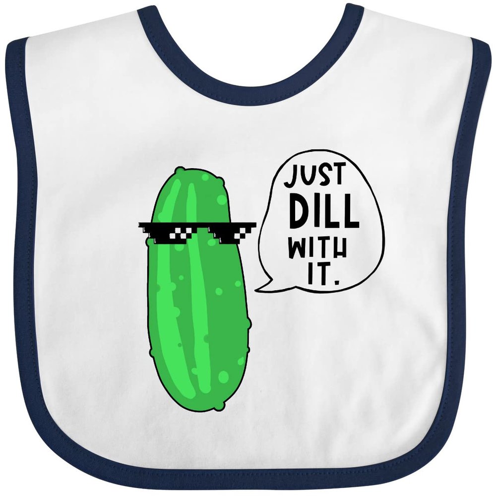 inktastic Just Dill with It Chill Dill Pickle in Sunglasses Baby Bib White and Navy 3ab7d