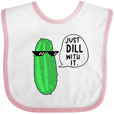 inktastic Just Dill with It Chill Dill Pickle in Sunglasses Baby Bib White and Pink 3ab7d
