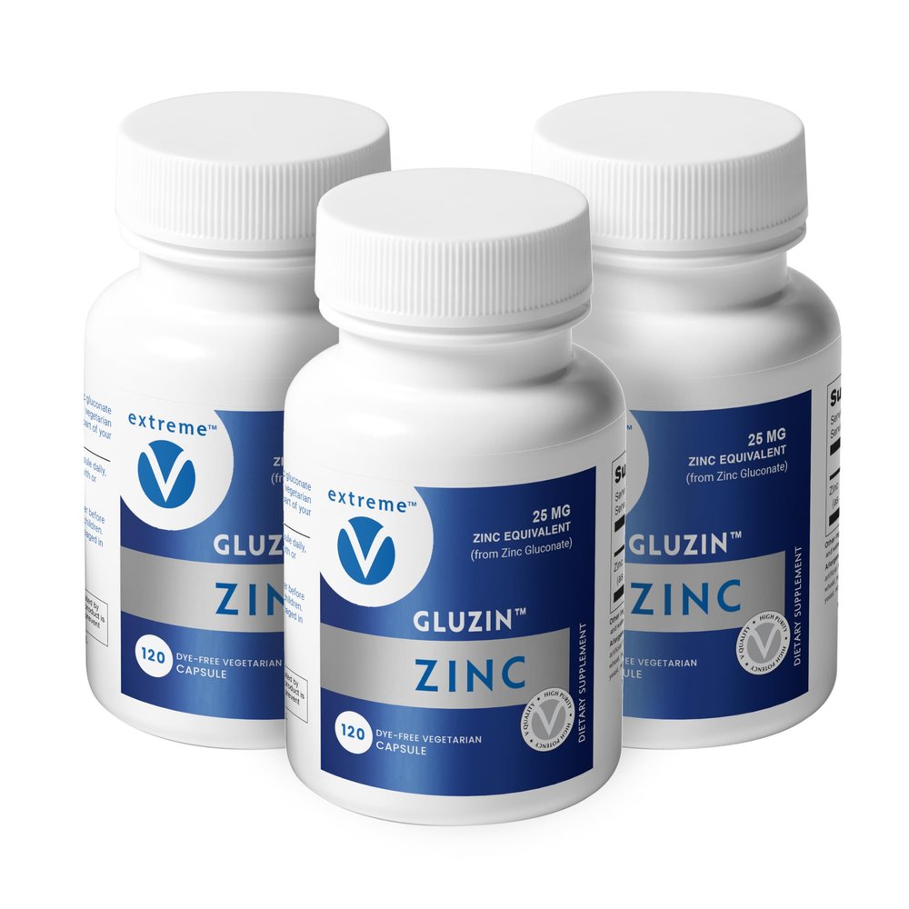 Zinc MG25 - Zinc Gluconate - 25MG Veggie Capsules for Daily Use (3 Bottles - 360 Vegetarian Capsules)