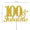 100 & Fabulous Cake Topper Gold Glitter, 100th Birthday Party Decoration Ideas, Premium Quality, Sturdy Doubled Sided Glitter, Acrylic Stick. Made in USA (100th) view 3