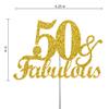 50 & Fabulous Cake Topper Gold Glitter, 50th Birthday Party Decoration Ideas, Premium Quality, Sturdy Doubled Sided Glitter, Acrylic Stick. Made in USA (50th) view 3