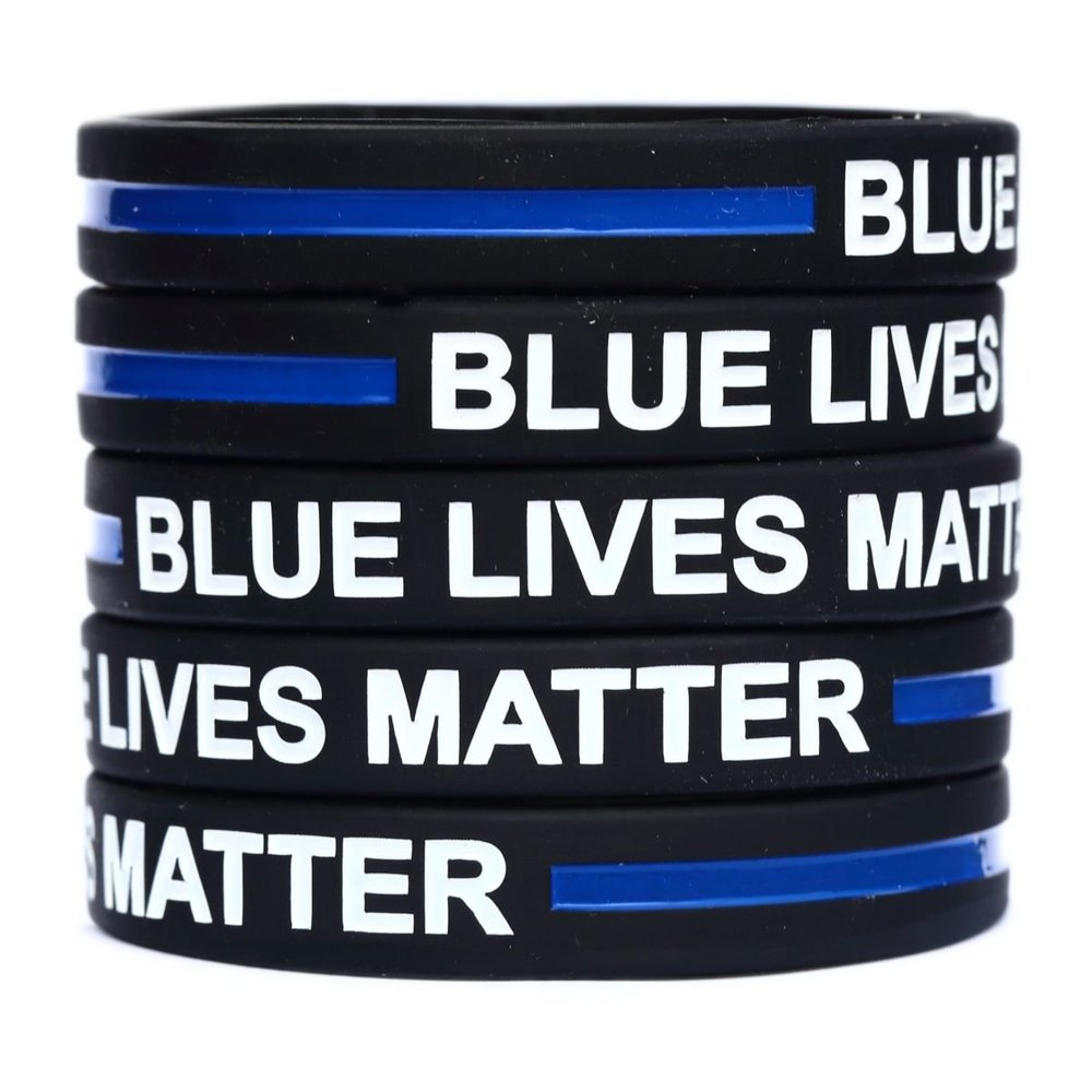 5 XL 9 Inch Blue Lives Matter Thin XL 9 Inch Blue Line Silicone Wristband