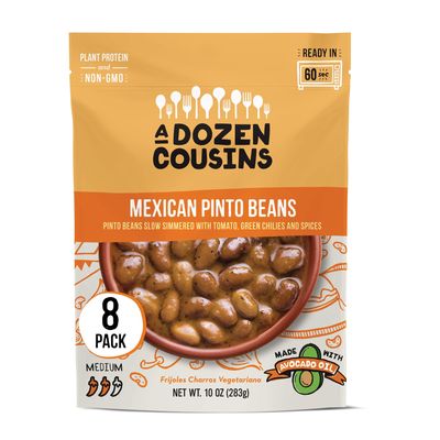 A Dozen Cousins Seasoned Pinto Beans, Vegan and Non-GMO Meals Ready to Eat Made with Avocado Oil (Mexican Pinto Beans, 8-Pack)