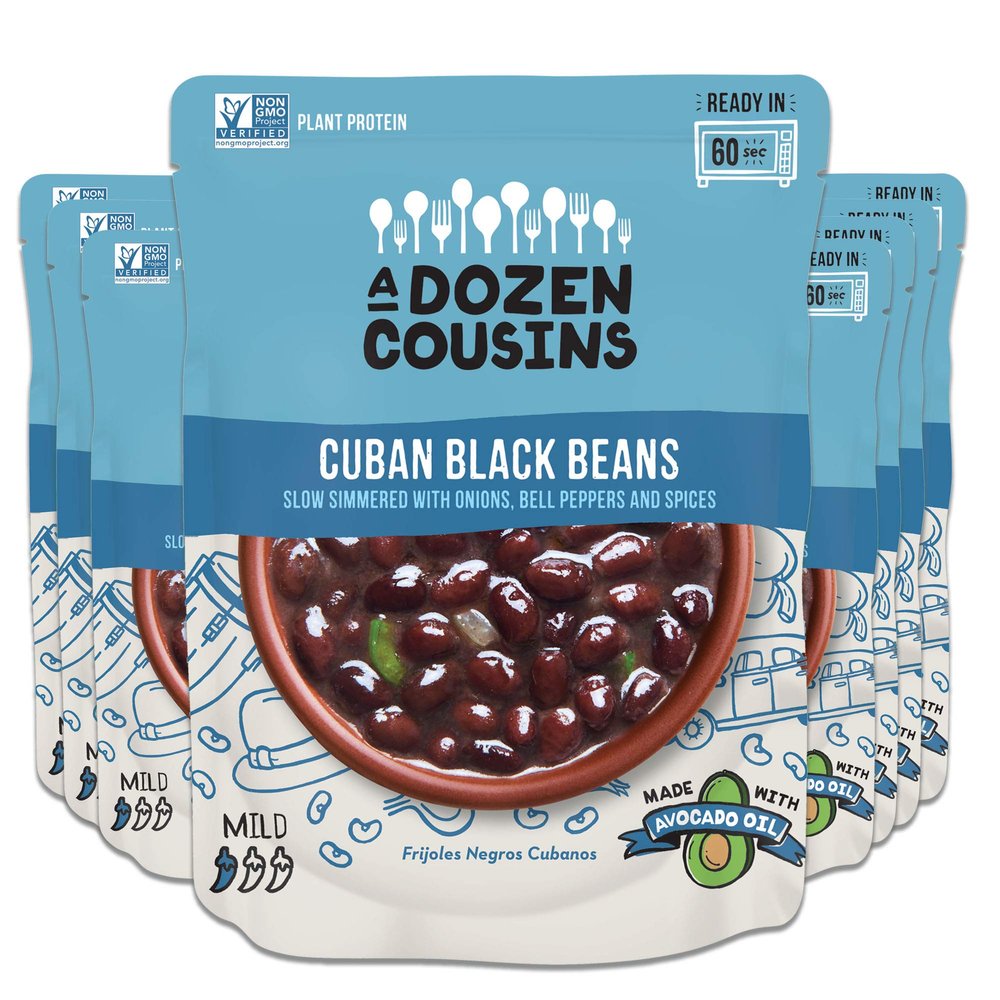 A Dozen Cousins Meals Black Beans Ready to Eat, Vegan and Non-GMO Seasoned Beans Made with Avocado Oil (Cuban Black Beans, 12-Pack)