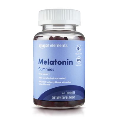 Amazon Elements Melatonin Gummies, Strawberry, Sleep Support, 10mg, 60 Count (Previously Revly)