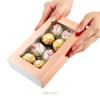 BAKIPACK 20 Rose Gold Truffle Box, Chocolate Box Packaging, Candy Boxes with 8-Piece Plastics Tray (Tray Size with 5.75x2.75 Inches), Pull Out Packing with Clear Window Sleeves view 3