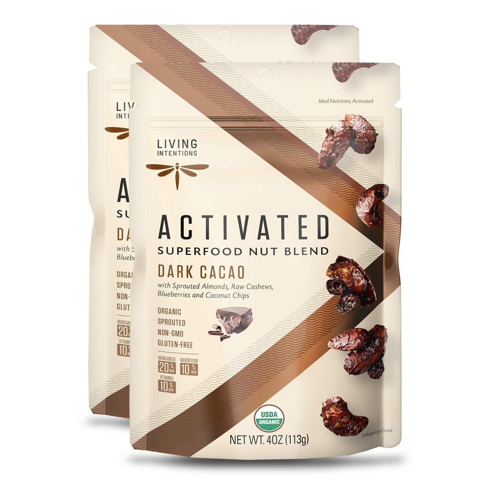Living Intentions Sprouted Organic Nut Blend Dark Cacao NonGMO Gluten Free Vegan Paleo Kosher 4 Ounce Unit (Pack of 2)