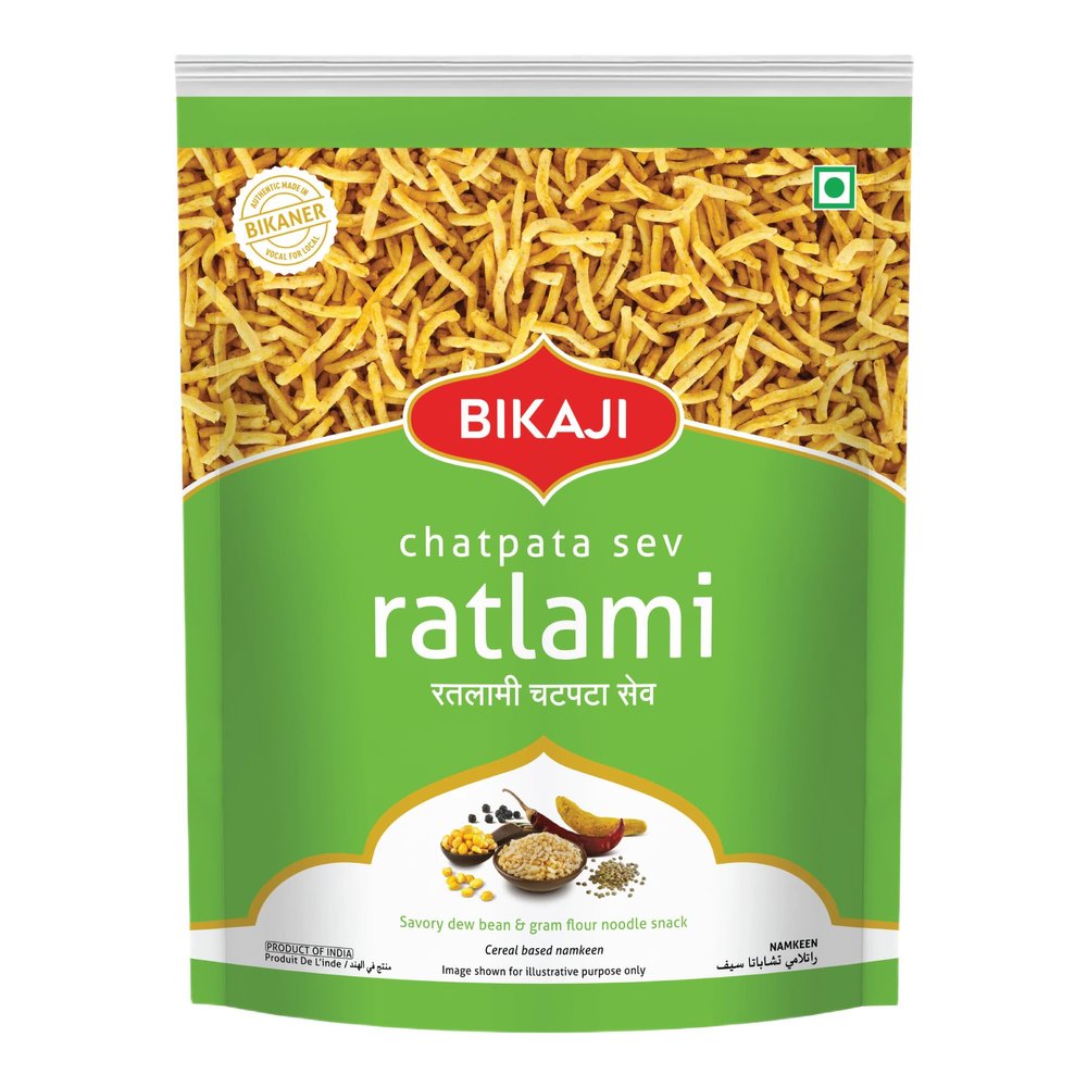 Bikaji Aslee Bikaneri Ratlami Bhujia 14.11 oz (400g), Spicy Chatpata Sev Gathiya, Authentic Indian Namkeen Snack, Traditional Bikaner Recipe, Crunchy and Flavorful, Everyday Munching Tea-Time and Party Snack, Vegetarian Ready-to-Eat