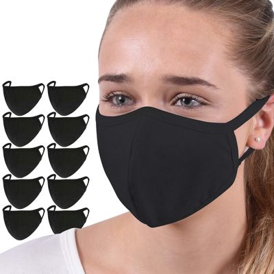 10-Pack Reusable Washable Double Layer Cotton Poly Face Mask, Black, Unisex