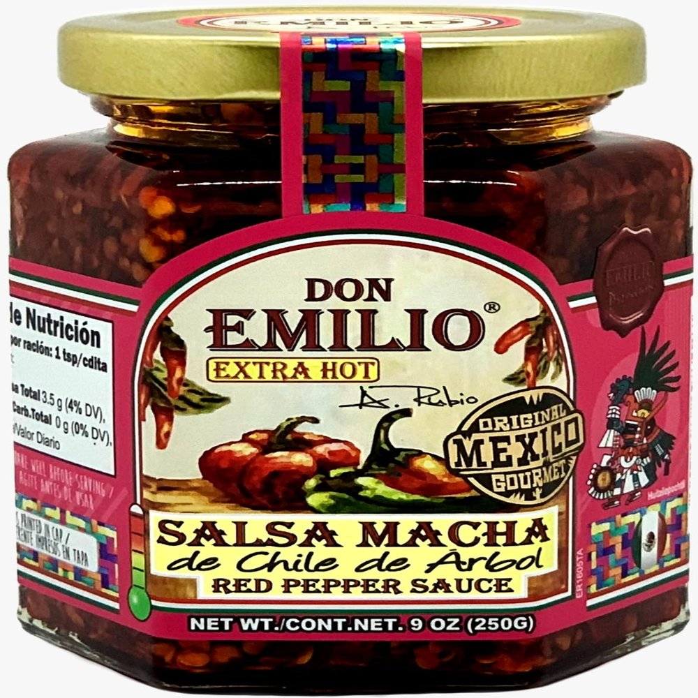 Don Emilio Hot Chili Salsa Macha (9 oz) (Pack of 1) | Keto, Vegan | Crisp, Tingly | Spicy, Savory | Red Pepper, Chili