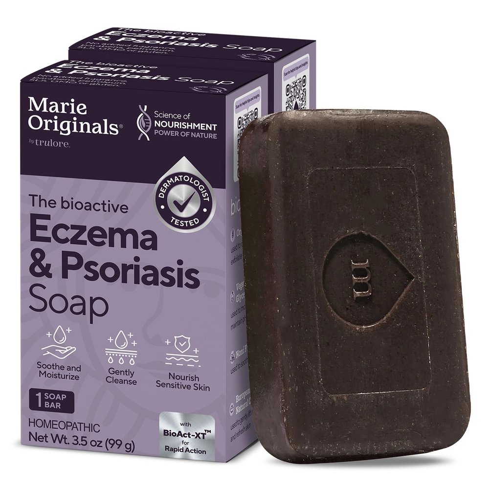 Marie Originals Eczema Face Soap Body Wash Bar All Natural Psoriasis, Dermatitis Treatment for Dry Itchy Flaky Skin Relief Gentle Detoxifying, Healing, Anti-Itch, Cleansing Skincare (Pack of 2)