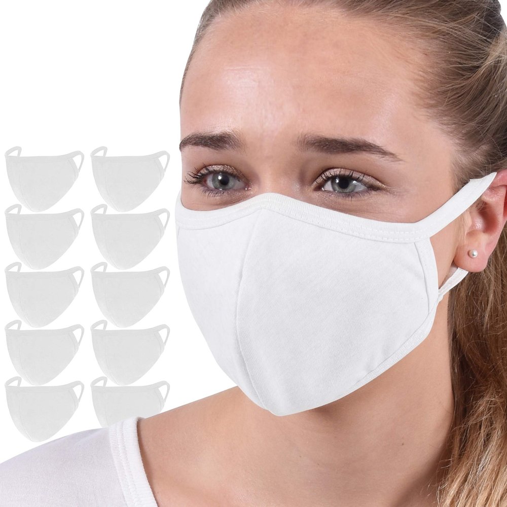 10-Pack Reusable Washable Double Layer Cotton Poly Face Mask, White, Unisex