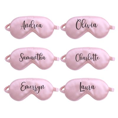 6X Eye Masks for Sleeping Personalized Text Your Name Monogram Wedding Favor Satin Bachelorette Bridesmaid Gift (Blush)