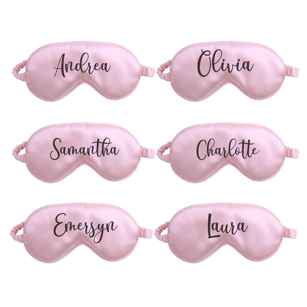 6X Eye Masks for Sleeping Personalized Text Your Name Monogram Wedding Favor Satin Bachelorette Bridesmaid Gift (Blush)