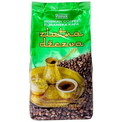 Bosnian Ground Coffee-Zlatna Dzezva (Vispak) 907g, 2lbs, Pack of 10 Green Bag