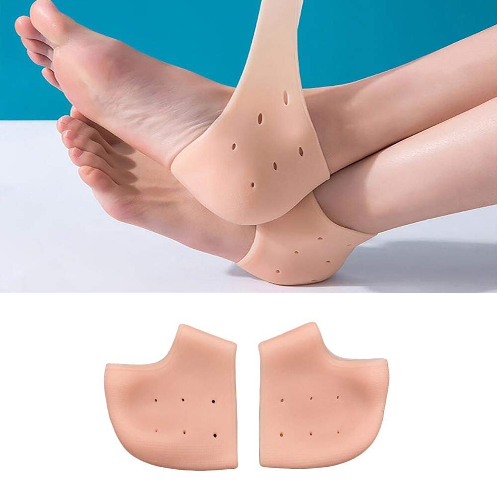AnHua 2 Pair Reusable Useful Foot Care Tool Soft Medical Silicone Insoles Moisturizing Gel Heel Socks Cracked Foot Skin Care Protector (Skin Color)