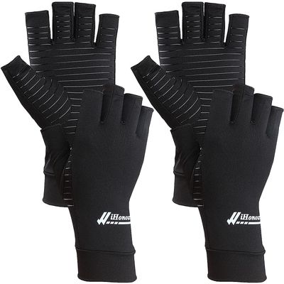 2 Pairs Copper Arthritis Gloves - Compression Gloves for Arthritis Pain Relief Rheumatoid Osteoarthritis Carpal Tunnel, Fingerless Copper Gloves for Typing, Daily Work - for Women Men Black (Medium)