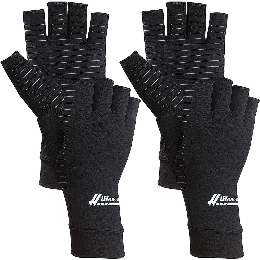 2 Pairs Copper Arthritis Gloves - Compression Gloves for Arthritis Pain Relief Rheumatoid Osteoarthritis Carpal Tunnel, Fingerless Copper Gloves for Typing, Daily Work - for Women Men Black (Medium)