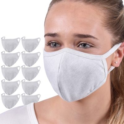 10-Pack Reusable Washable Double Layer Cotton Poly Face Mask, Gray, Unisex