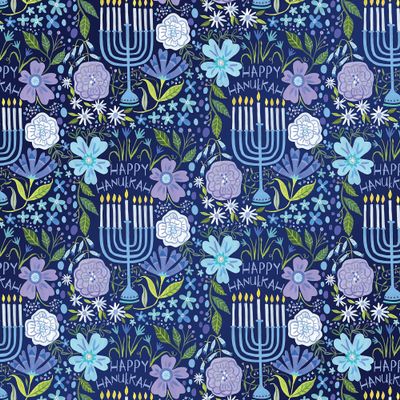 Jillson Roberts Hanukkah Wrapping Paper, Floral Menorah, 6 Jumbo Rolls 10 feet x 30 inches