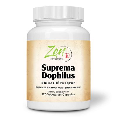 Zen Supplements - Suprema-Dophilus - 5 Billion CFU Probiotic - 8 Strains - Shelf Stable and Acid Resistant - Supports Gastrointestinal & Immune Health 120-Caps
