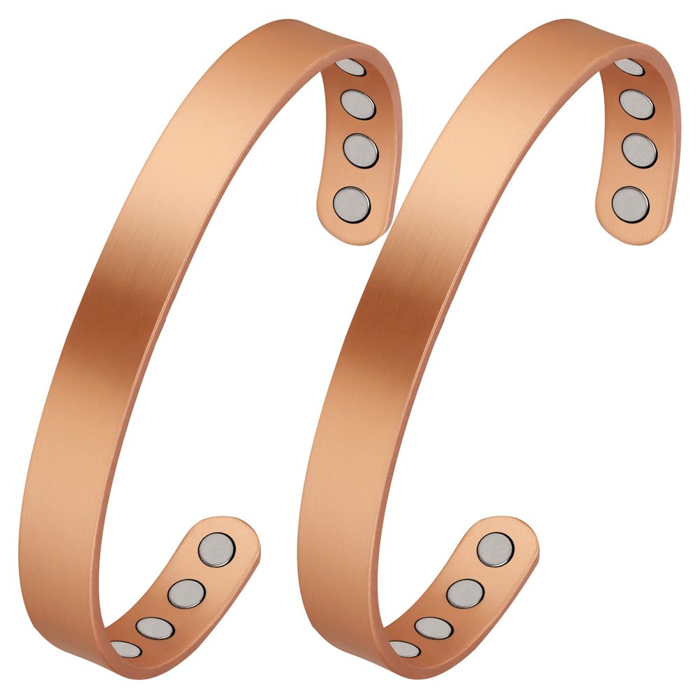 Feraco Copper Magnetic Bracelet for Men Women, 99.99% Pure Copper Cuff Bangle with Effective Neodymium Magnets, Adjustable Jewelry Gifts (Set of 2)