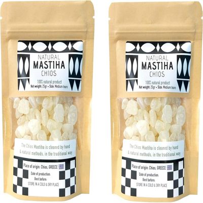 Chios Mastiha Tears Gum Greek 100% Natural Mastic Packs From Mastic Growers 50gr (2x25gr Medium Tears)