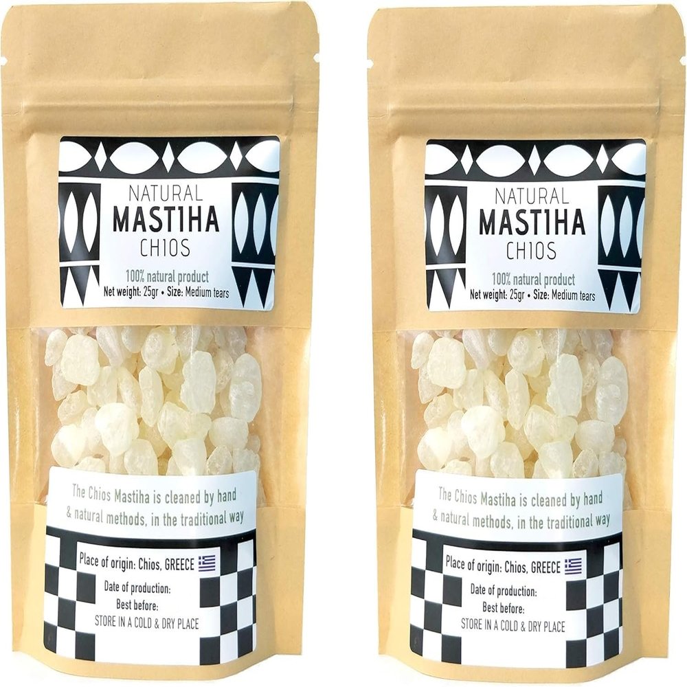 Chios Mastiha Tears Gum Greek 100% Natural Mastic Packs From Mastic Growers 50gr (2x25gr Medium Tears)