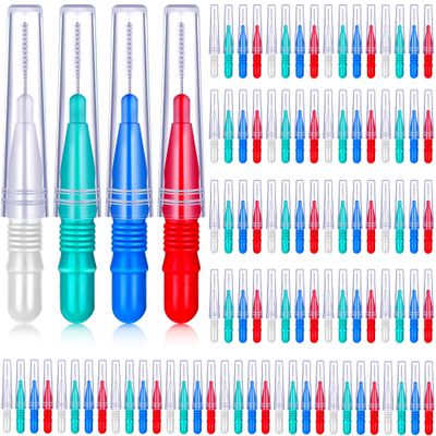 BBTO 100 Pcs Braces Dental Brush Flosser for Cleaner Interdental Brush Toothpick Tooth Flossing Head Oral Dental Toothpick Cleaners Cleaning Tool(Red, Blue, White and Green)