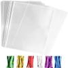 200 pcs Clear 4" x 6" Flat Cello Cellophane Bags Poly Treat Bags 2.8 mils for Gift Wrapping, Bakery, Cookie, Candies, Toast, Dessert, Party Favors Packaging with Color Twist Ties,Heat Sealable Cookie Bags view 1