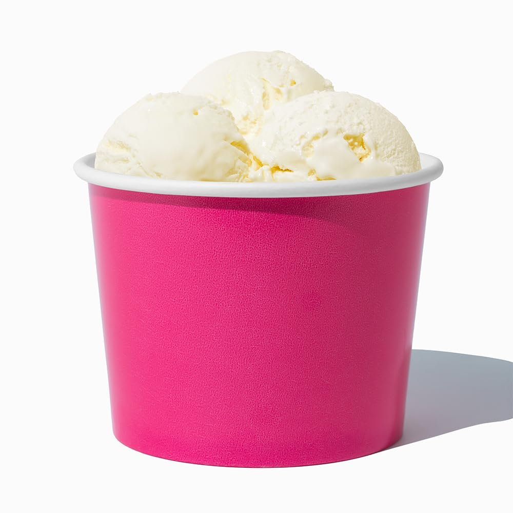 UNIQ [1,000 Count Pink Disposable Ice Cream Bowls - 16 oz Paper Ice Cream Cups Disposable - Perfect For Hot or Cold Foods! Many Colors & Sizes - Ice Cream Bar Supplies Frozen Dessert Supplies