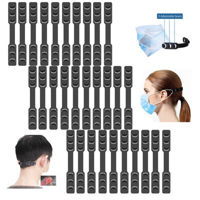 [30 PCS] Strap Extenders for Face Mask,Comfortable Mask Extension Hook Band Clip,Adjustable Strap Holder Buckle to Relief Ear Pain,Ear Protector Belt Strap Hook for Mask(Black)