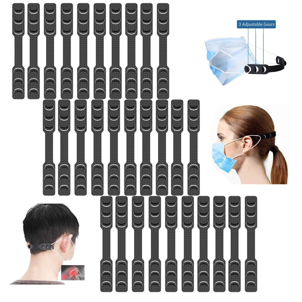 [30 PCS] Strap Extenders for Face Mask,Comfortable Mask Extension Hook Band Clip,Adjustable Strap Holder Buckle to Relief Ear Pain,Ear Protector Belt Strap Hook for Mask(Black)