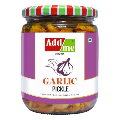 Addme Hot Garlic Pickle 500 gm Spicy Lahsun Achar Glass Jar 500g