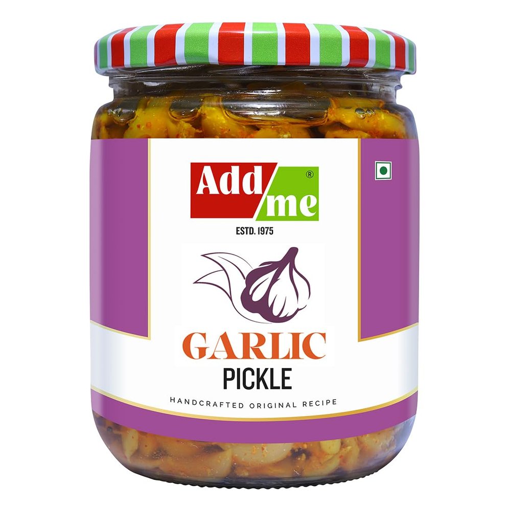Addme Hot Garlic Pickle 500 gm Spicy Lahsun Achar Glass Jar 500g