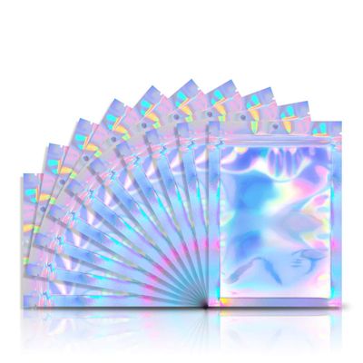 100pcs 4"X 6" Smell Proof Resealable Mylar Bags Food Storage Holographic Bags Foil Pouch Double-Sided Zipper lock Bag