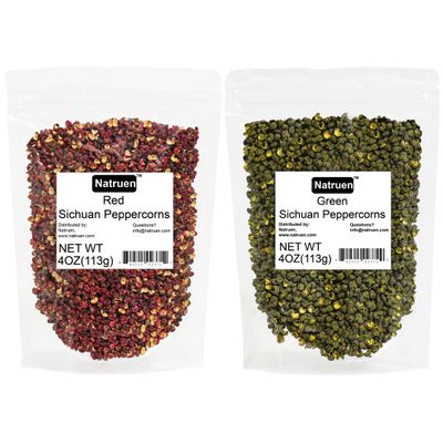 Natruen Szechuan Red+Green Peppercorn Whole 4 Oz Each, Red and Green Sichuan Peppercorns Variety Pack