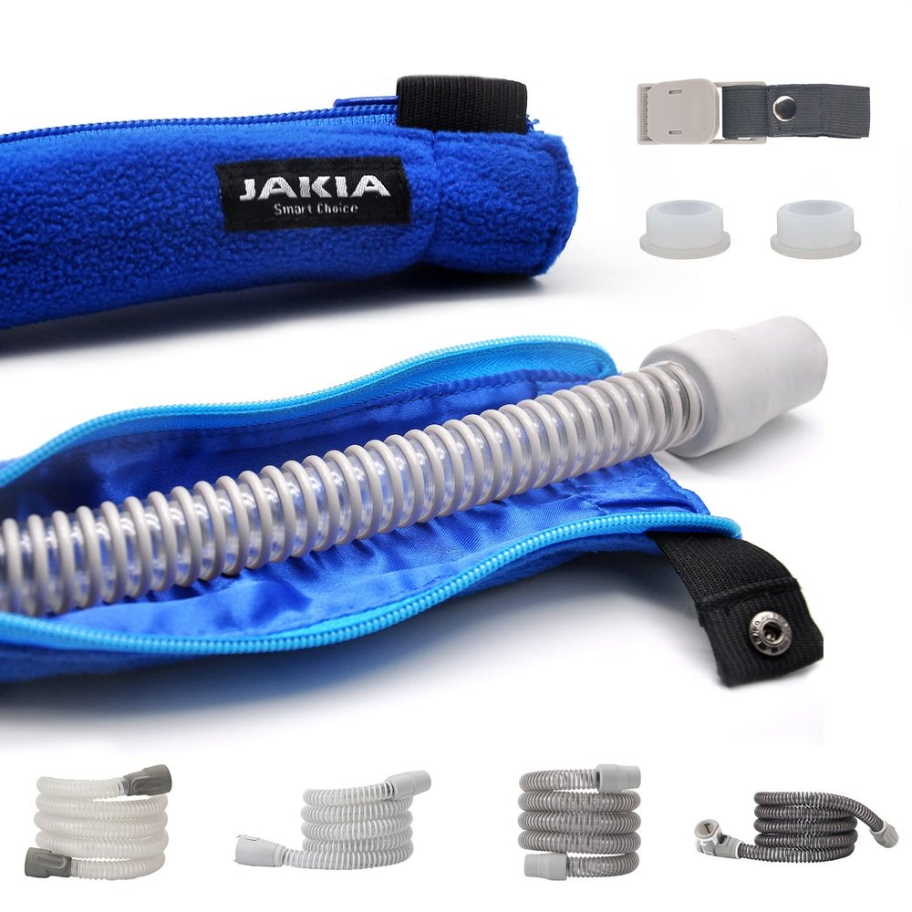 JAKIA CPAP Tube Cover Sleeve Wrap Insulator Protector,6.2 ft Long Double Fabric Soft Fleece with Full Length Zipper,Soft Surface Safe and Comfortable 1 Tube Clip and 2 Hose Bushing Included