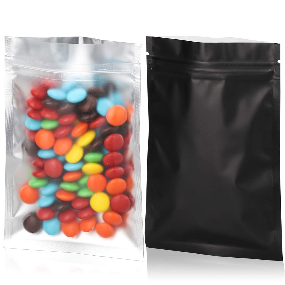 100pcs 4"X 6" Smell Proof Resealable Mylar Bags Front Matte Clear Back Matte Black Food Storage Foil Pouch Zipper lock Bag