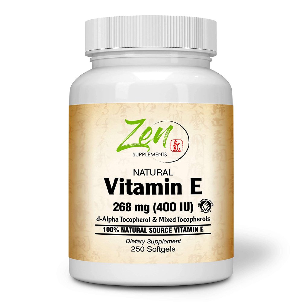 Zen Supplements Natural Vitamin E 400IU Vitamin E Capsules with 100% Natural Mixed Tocopherols - Non-GMO E Vitamin 250 Softgels