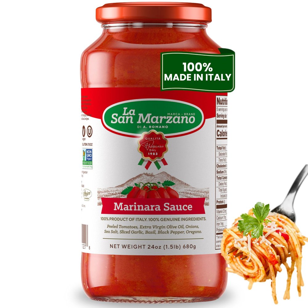 La San Marzano Marinara Sauce, 24 oz, Pasta Sauce Made in Italy, All Purpose Tomato Premium Quality, All Natural, Mediterranean Diet, Non GMO, Vegan, Gluten Free