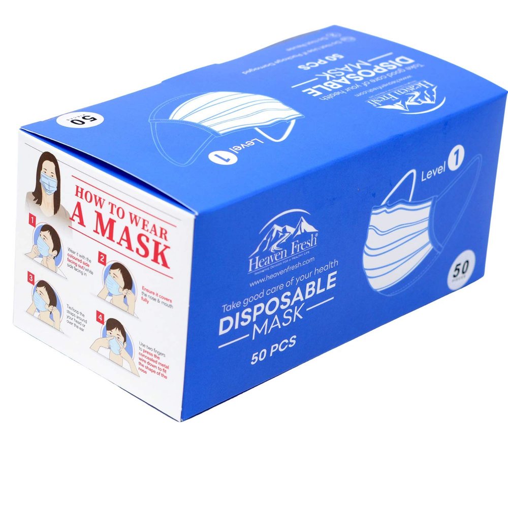 HEAVEN FRESH Disposable Face Mask Set of 50 for Respiratory Droplet Prevention