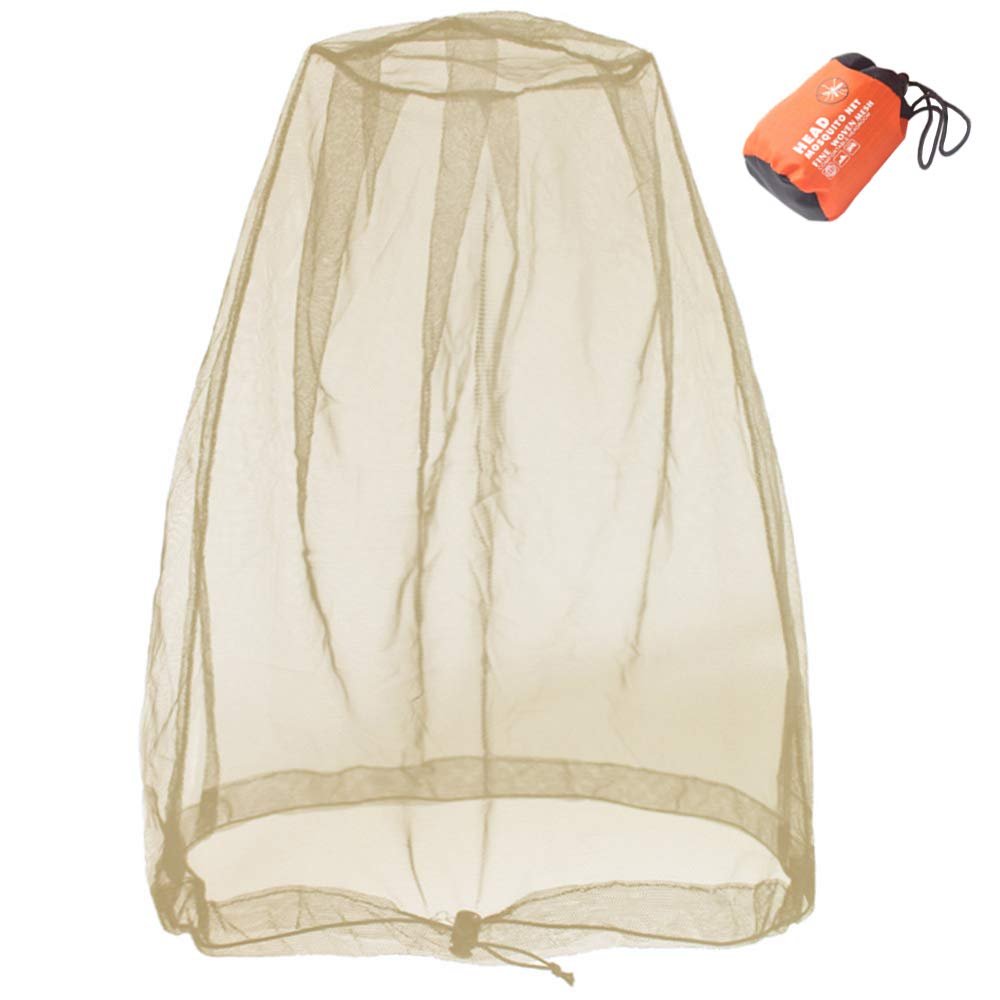 Cinvo Head Net Hat Bug Netting for Bugs, No See Ums, Insects, Gnats & Biting Midges - Spacious Net Room Works Over Most Hats - Comes with Free Stock Pouches - Khaki