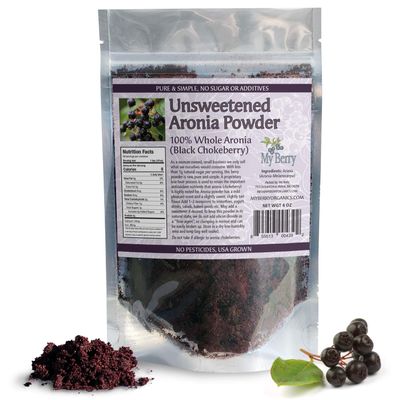Aronia Berry Unsweetened Powder by My Berry | USA Grown | 4oz | Whole Berry, not a Juice or Extract | No additives | Aronia Black Chokeberry